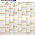 2018 Calendar Spreadsheet Intended For Australia Calendar 2018  Free Printable Excel Templates