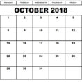 2018 Calendar Spreadsheet Throughout Free October 2018 Editable Printable Calendar Templates  Public