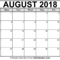 2018 Calendar Spreadsheet Throughout Printable August 2018 Calendar Templates  123Calendars