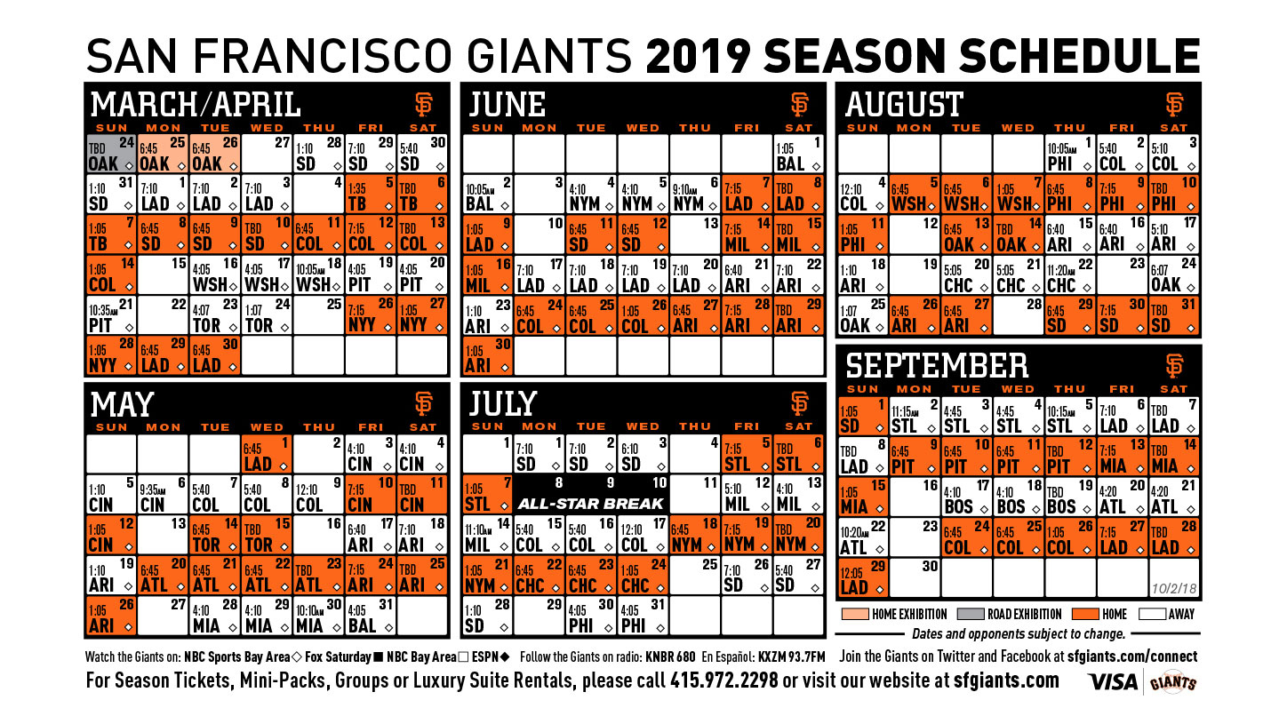 2018 Mlb Schedule Spreadsheet in Giants 2019 Printable Schedule San