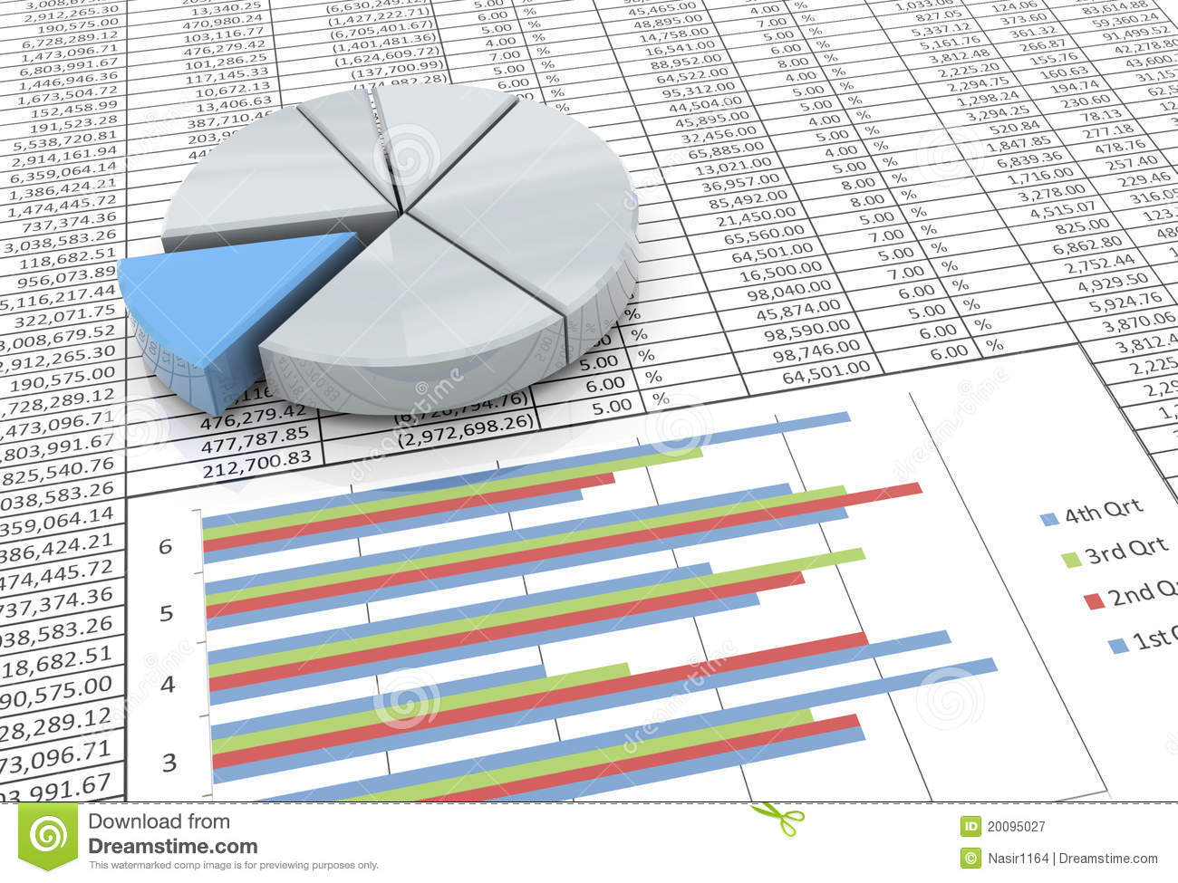 3D Spreadsheet Pertaining To 3D Pie Chart On Spreadsheet Background Stock Illustration