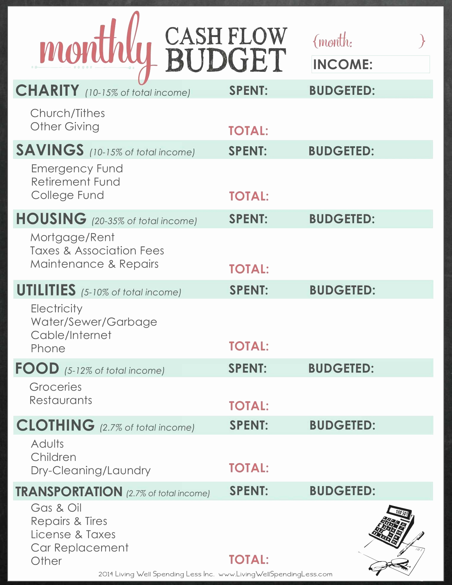 50 30 20 Budget Spreadsheet Template Db excel