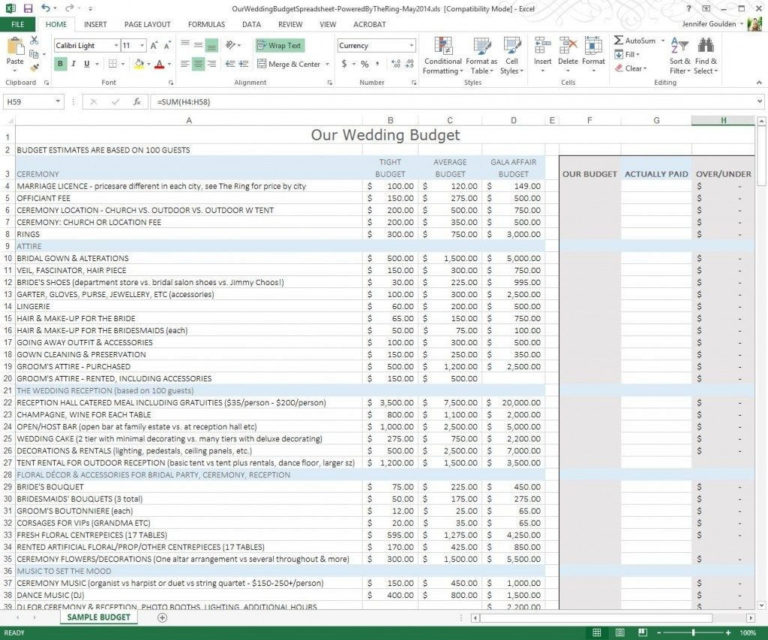 A Practical Wedding Spreadsheets —