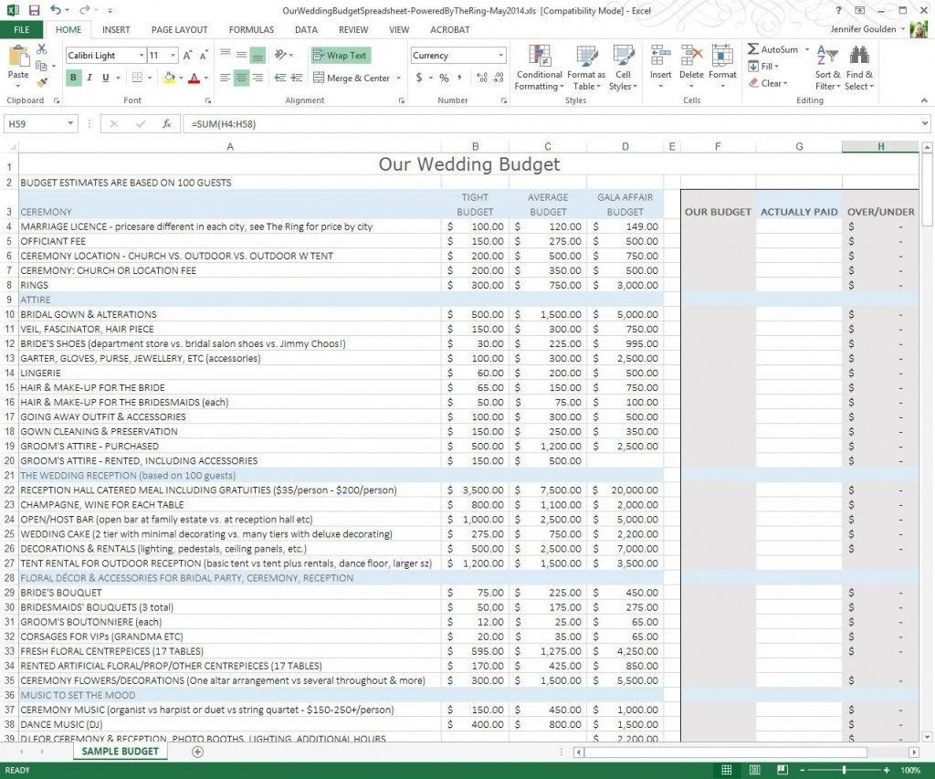 A Practical Wedding Spreadsheets With Regard To A Practical Wedding Budget Spreadsheet Laobing Kaisuo  Austinroofing