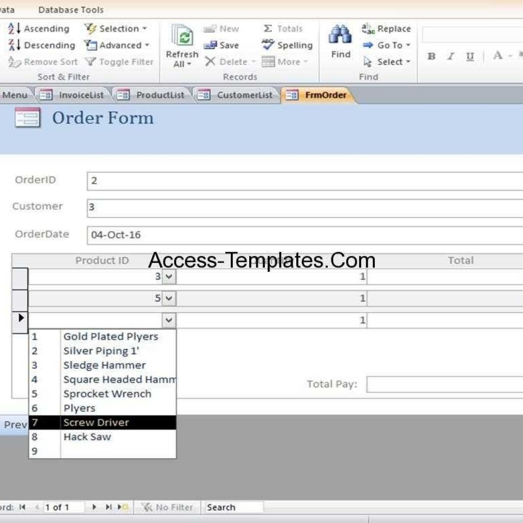 Access Spreadsheet within Access Invoice Database Template Free Microsoft Order Management — db