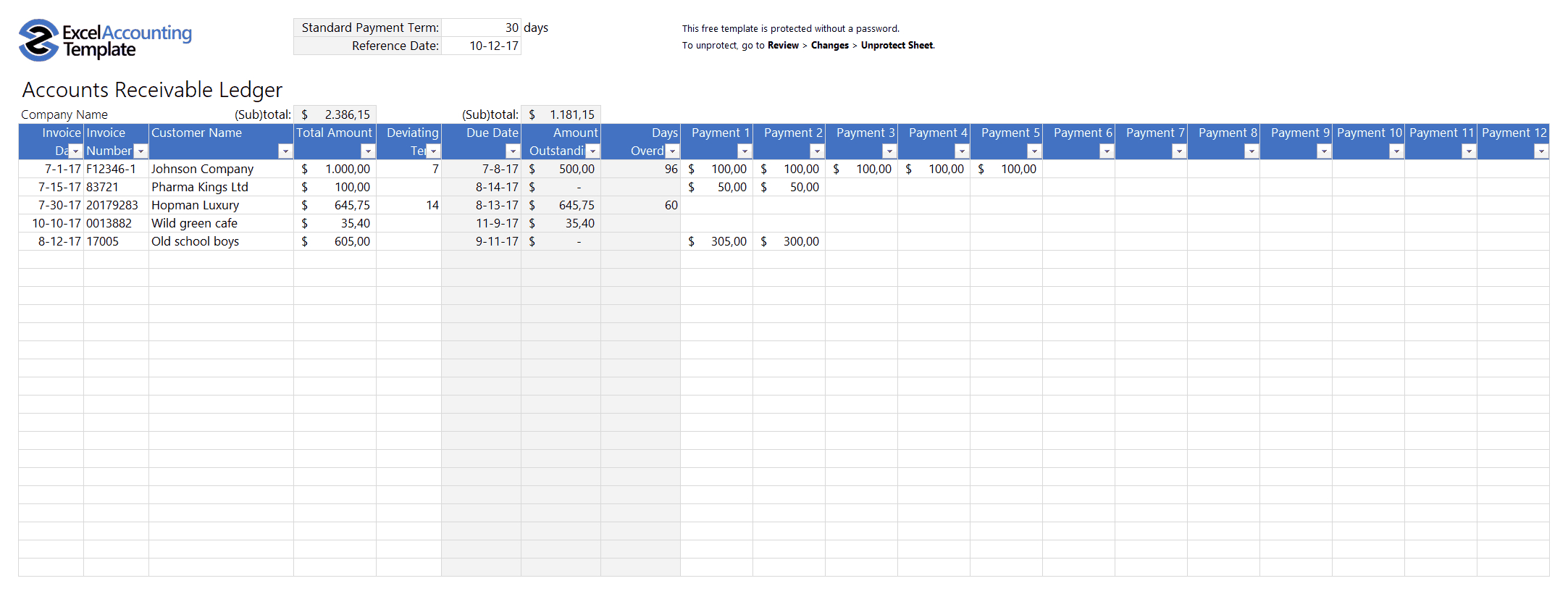 Accounts Payable Spreadsheet Example Regarding Free Accounting Templates In Excel  Download For Your Business