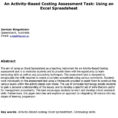 Activity Based Costing Spreadsheet For An Activitybased Costing Assessment Task: Using An Excel