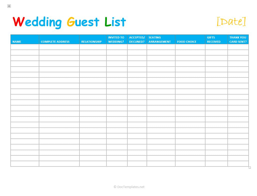 Wedding Guest Excel Template