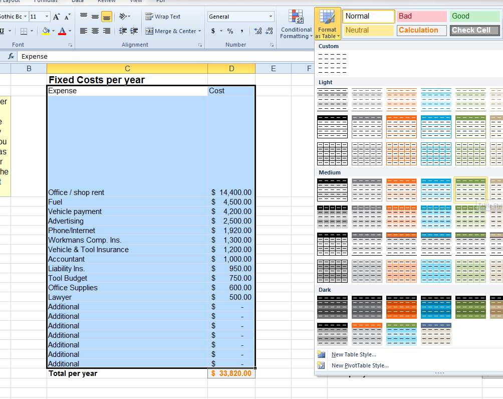 Advanced Excel Spreadsheet Within Advanced Excel: Know Your Costs  Thisiscarpentry