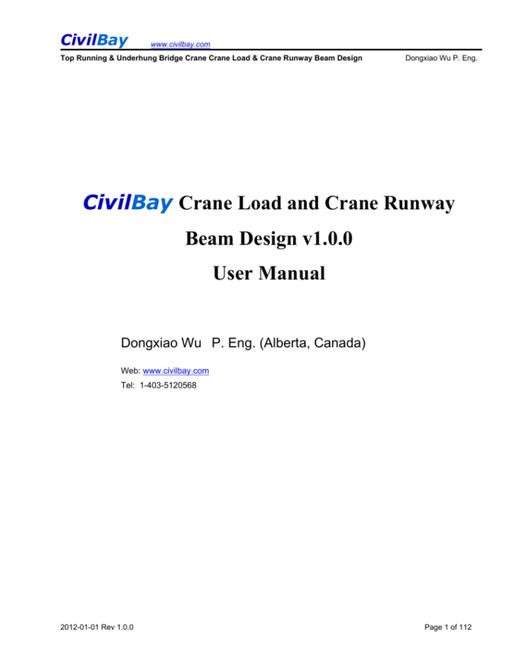 Aisc Crane Beam Design Spreadsheet Within Civilbay Crane Load And Crane Runway Beam Design V1.0.0 User