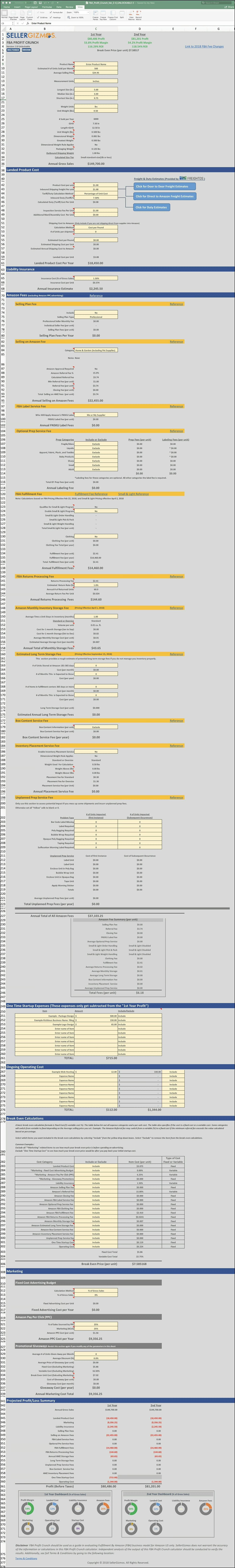 Amazon Profit Excel Spreadsheet Throughout Sellergizmos  Fba Profit Crunch Amazon Fba Excel Spreadsheet
