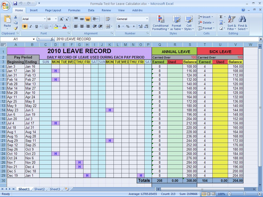 Annual Leave Calculator Excel Spreadsheet —