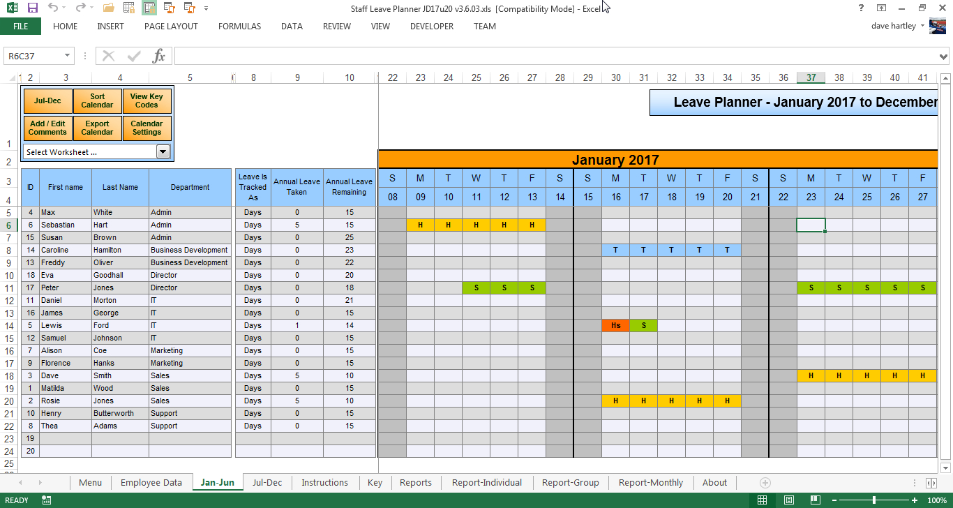 Annual Leave Spreadsheet 2018 With The Staff Leave Calendar. A Simple Excel Planner To Manage Staff