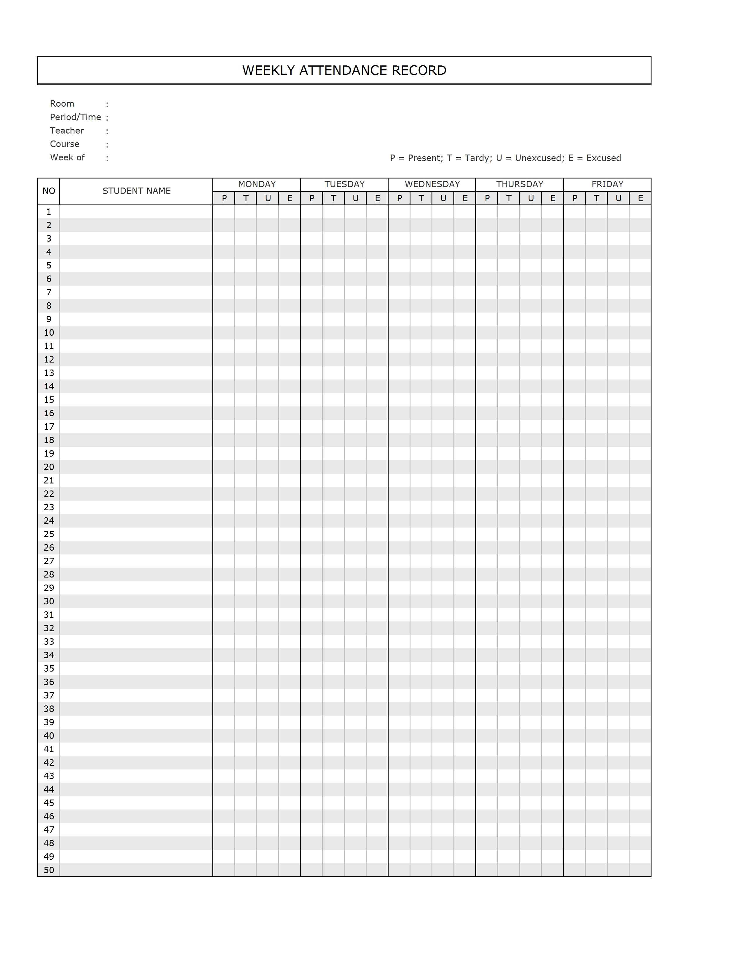 Attendance Spreadsheet Template Excel Intended For Printableendance Sheets Templates Samples Employee Yearly Sheet