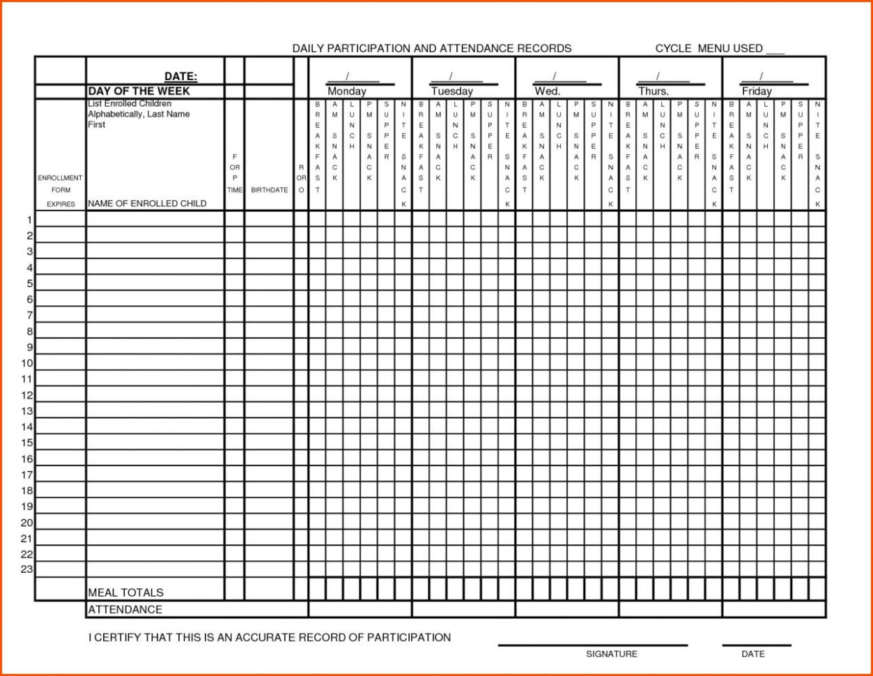 Attendance Spreadsheet Within Free Printable Attendance Sheet  Cheapscplays