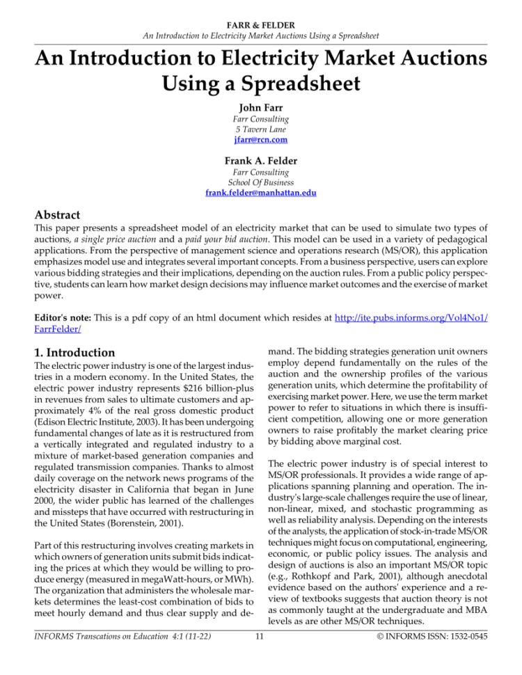 Auction Spreadsheet Within Pdf An Introduction To Electricity Market Auctions Using A Spreadsheet