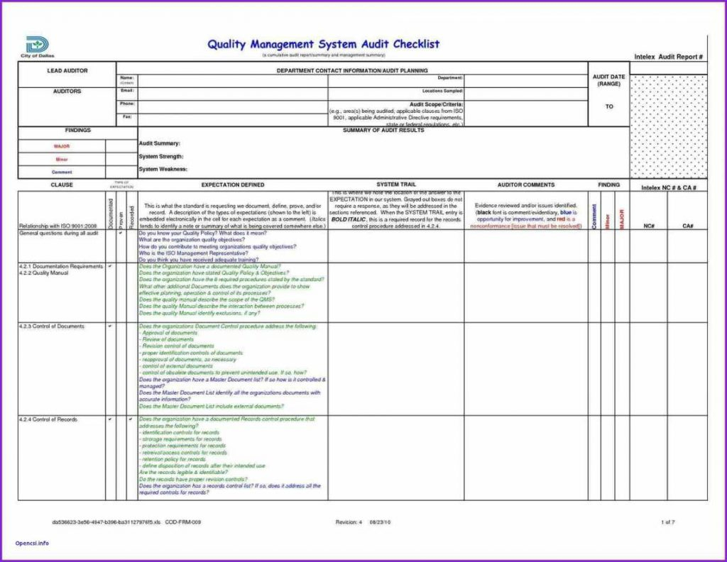 Download Iso 9001 Internal Audit Checklist Xls free