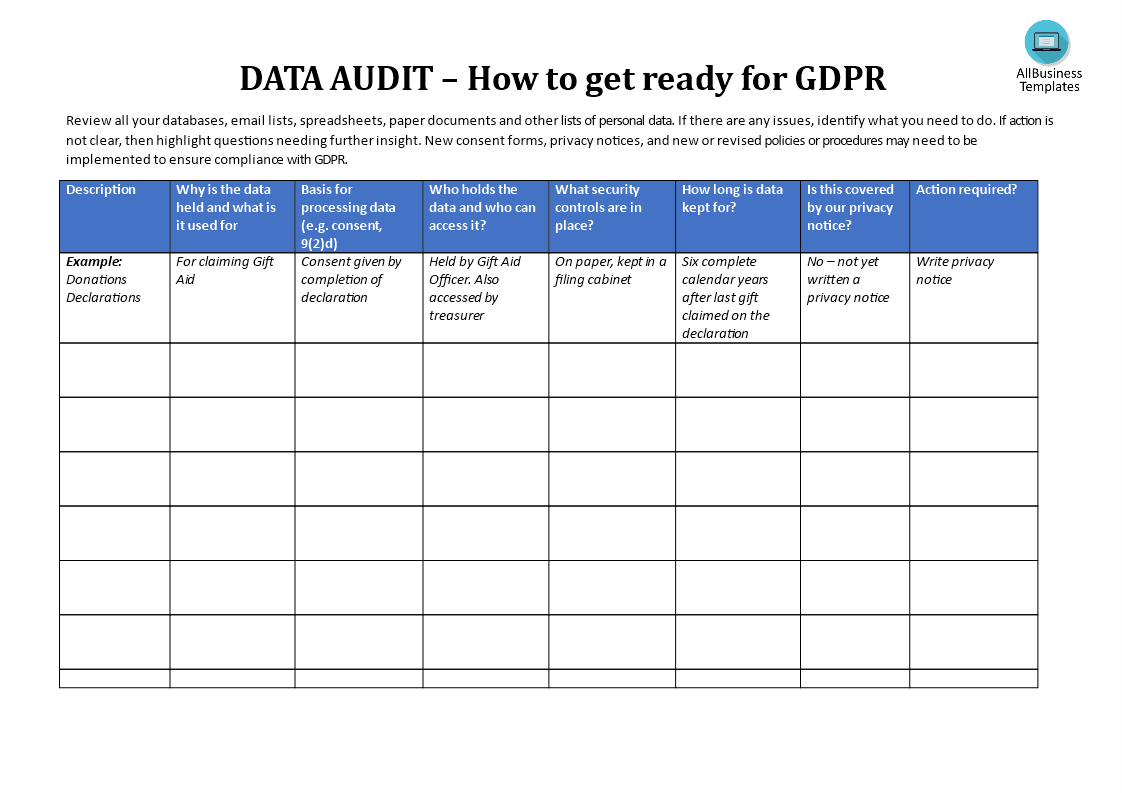 Audit Spreadsheet Templates Throughout Gdpr Data Audit Template  Templates At Allbusinesstemplates