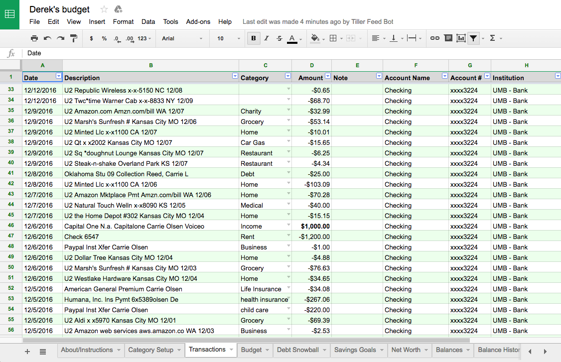 Automated Budget Spreadsheet In Rockstar Review: Tiller A Way To Automate Your Budget Spreadsheets!
