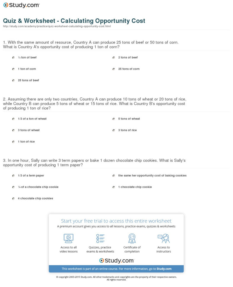 Baking Cost Calculator Spreadsheet Inside Quiz  Worksheet  Calculating Opportunity Cost  Study