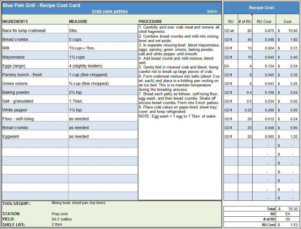 Baking Cost Calculator Spreadsheet With Menu  Recipe Cost Spreadsheet Template