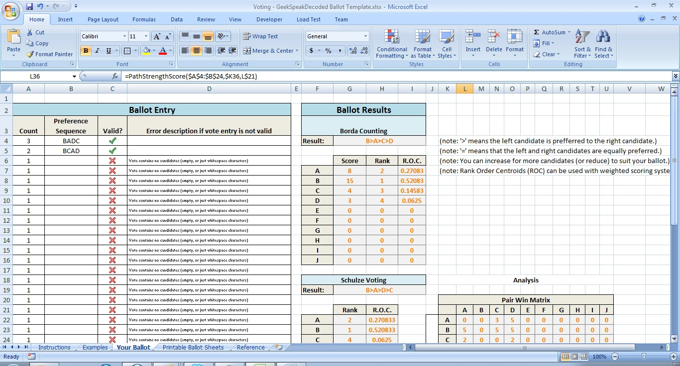 Ballot Counting Spreadsheet With Regard To Voting Excel Template And Addin Borda Counting And Schulze Method
