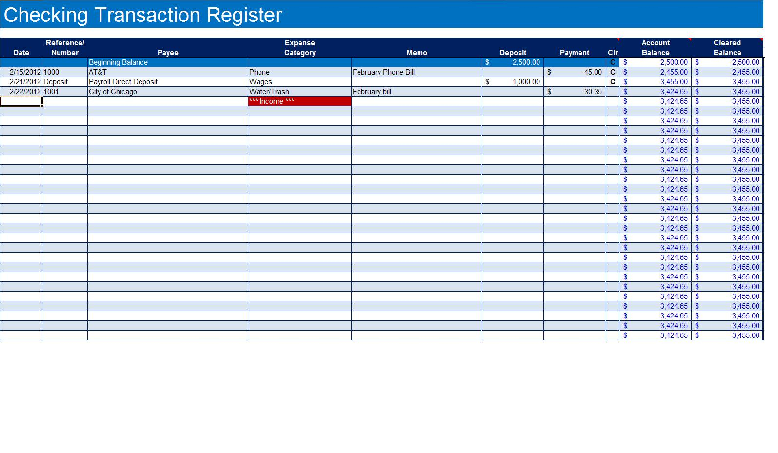 Bank Account Spreadsheet Excel with How To Create A Checkbook Register