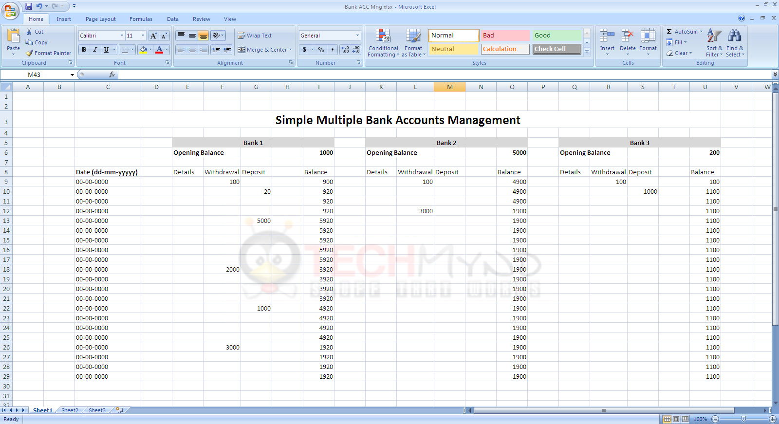 Bank Account Spreadsheet Template With Manage Bank Accounts Using Simple Excel Sheet  Freebies  Techmynd