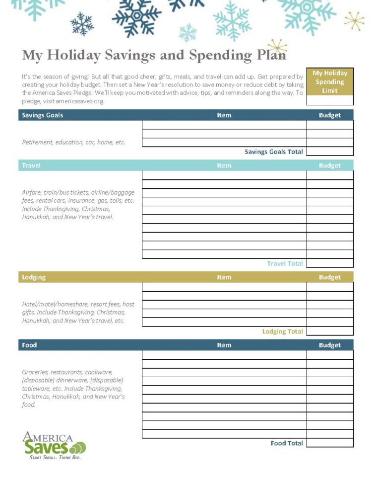 Bank Of America Budget Spreadsheet Throughout Free Holiday Budget Printable  America Saves