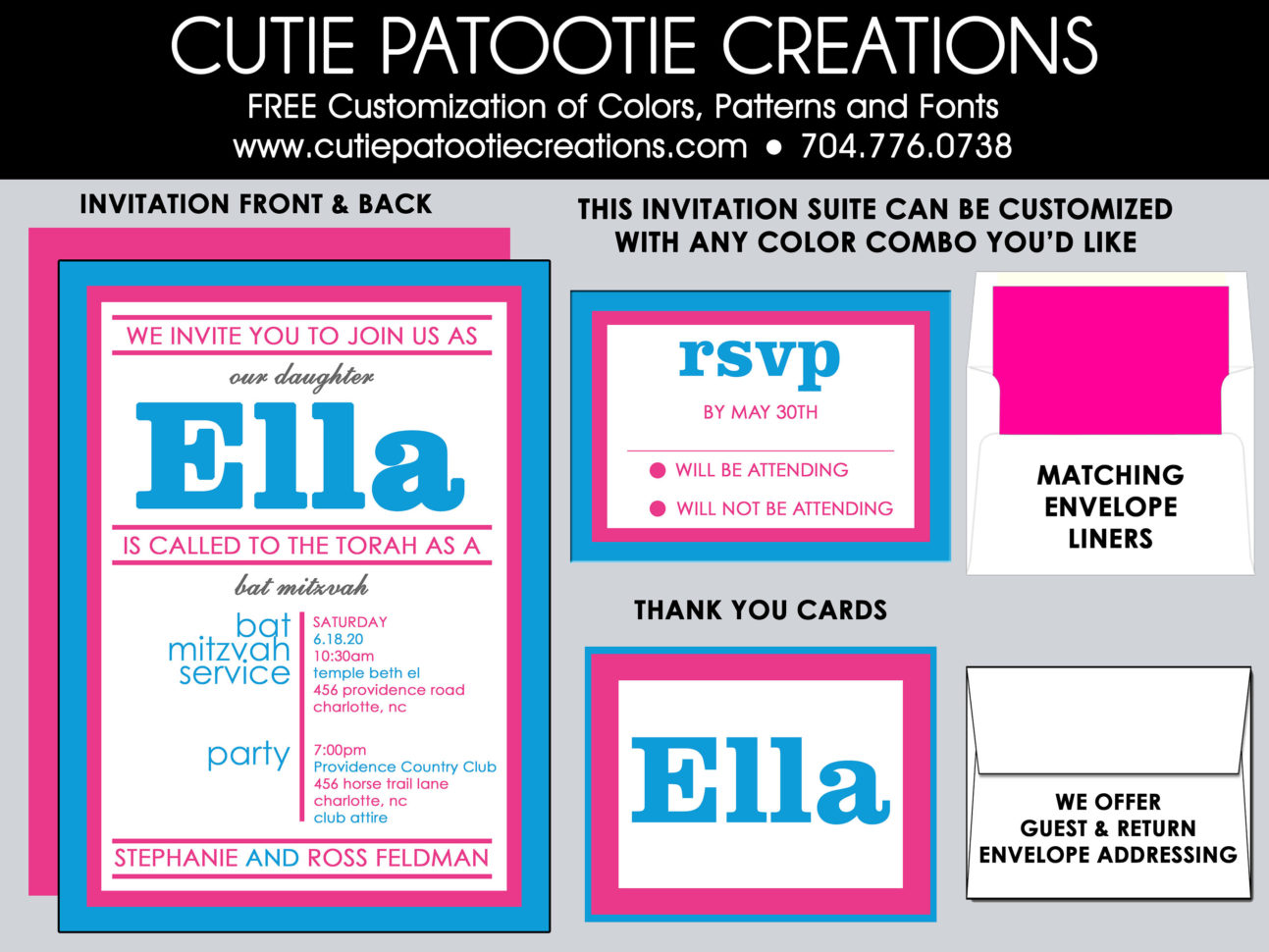 Bar Mitzvah Planning Spreadsheet Pertaining To Bat Mitzvah Invitations Pink And Blue Bat Mitzvah  Etsy