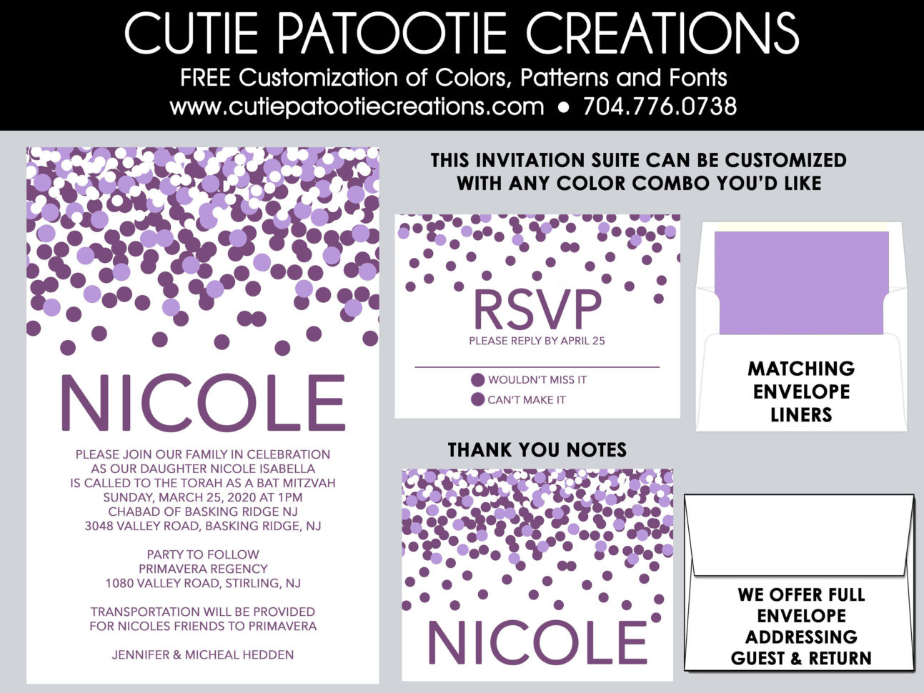 Bar Mitzvah Planning Spreadsheet Throughout Bat Mitzvah Invitations Purple Confetti Bat Mitzvah  Etsy
