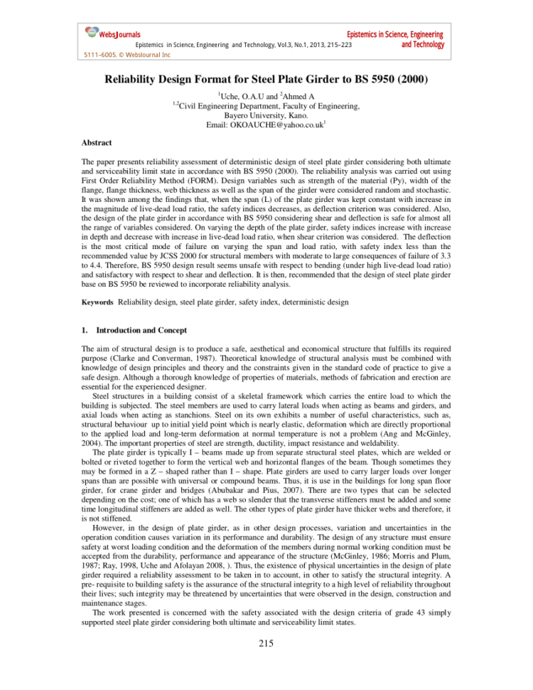 Base Plate Design Spreadsheet Bs 5950 Intended For Pdf Reliability Design Format For Steel Plate Girder To Bs 5950 2000
