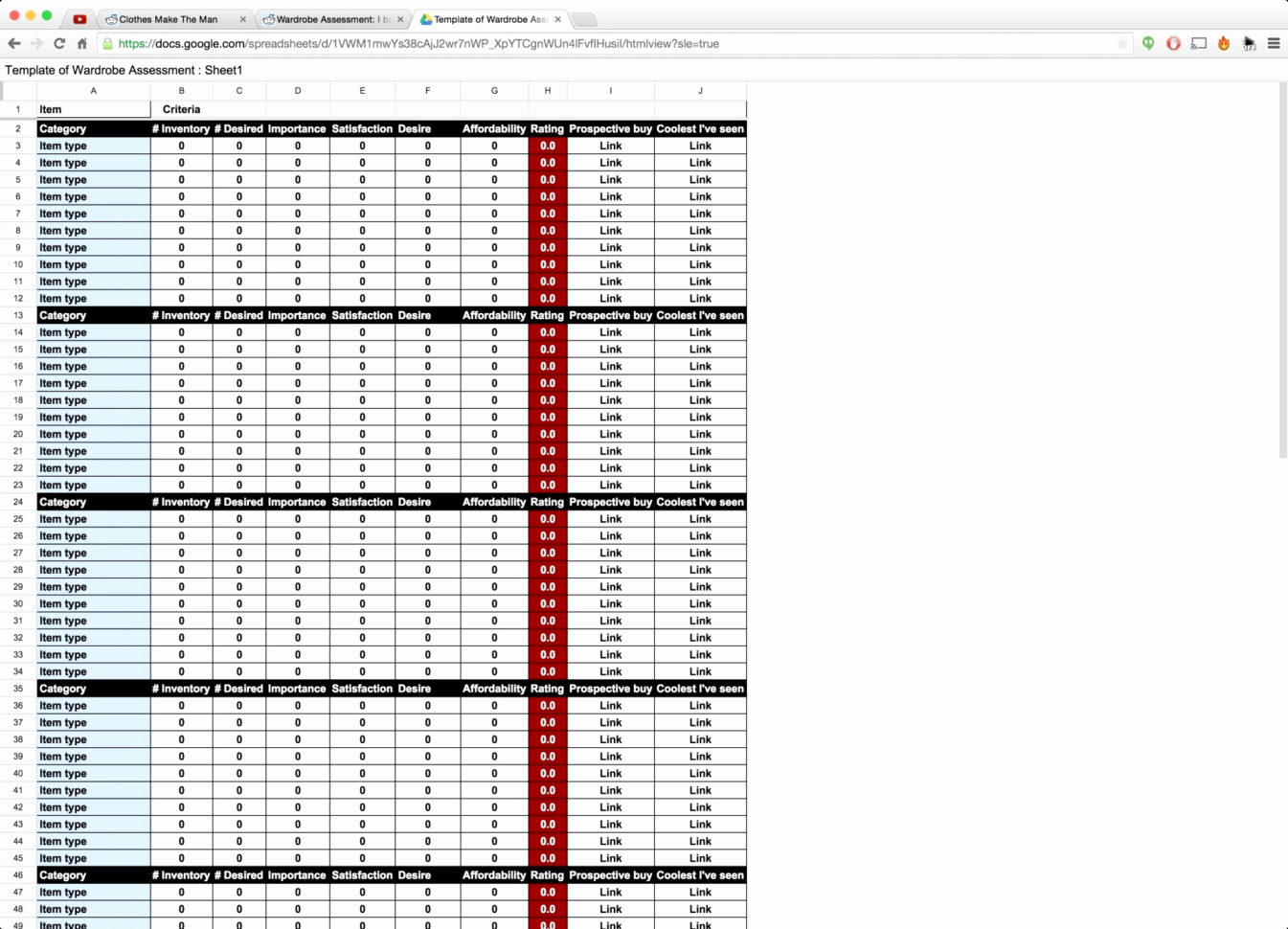 Baseball Card Inventory Spreadsheet —