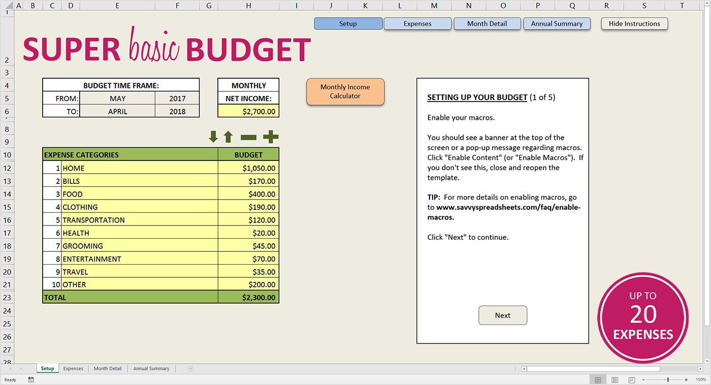 Basic Budget Spreadsheet Template Intended For Easy Budget Spreadsheet Excel Template  Savvy Spreadsheets