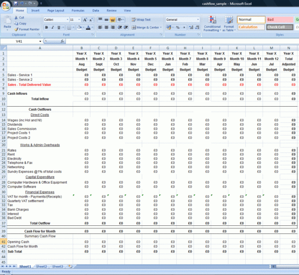 Basic Cash Flow Spreadsheet in Cashflow Spreadsheet Example Of Budget ...