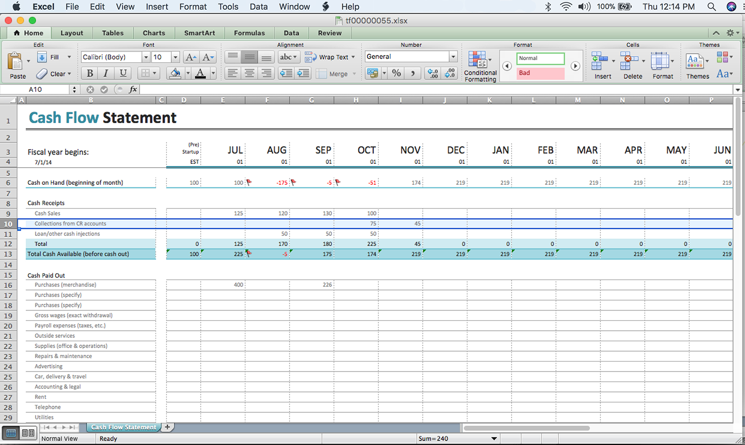 Basic Cash Flow Spreadsheet With A Beginner's Cash Flow Forecast: Microsoft's Excel Template  The