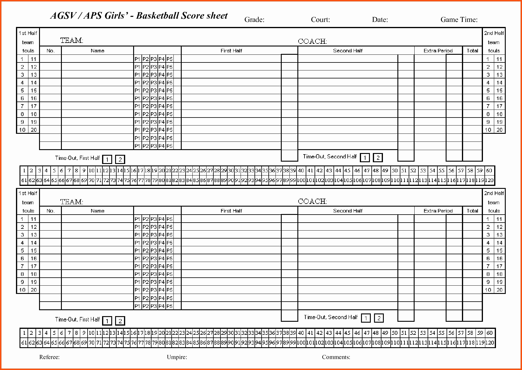 Basketball Stat Sheet Template Excel