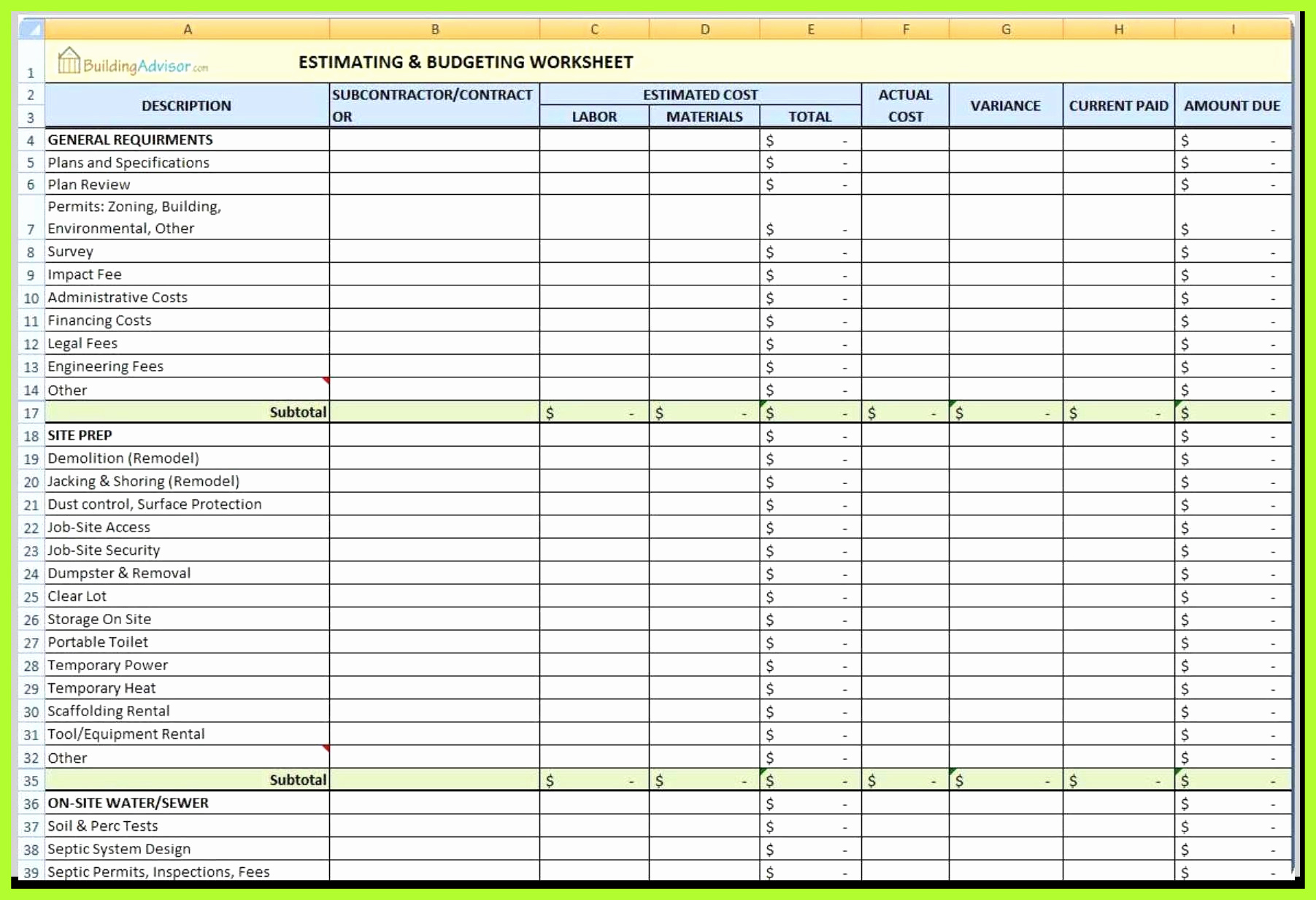 Bathroom Renovation Budget Spreadsheet - Image to u