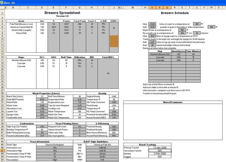 Beer Brewing Excel Spreadsheet Pertaining To Lets See Your Brewing Excel Spreadsheets 0295