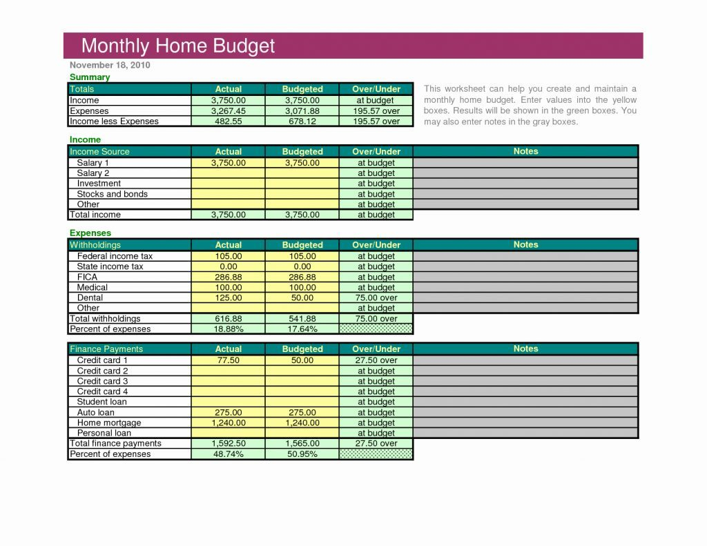 free download home budget spreadsheet