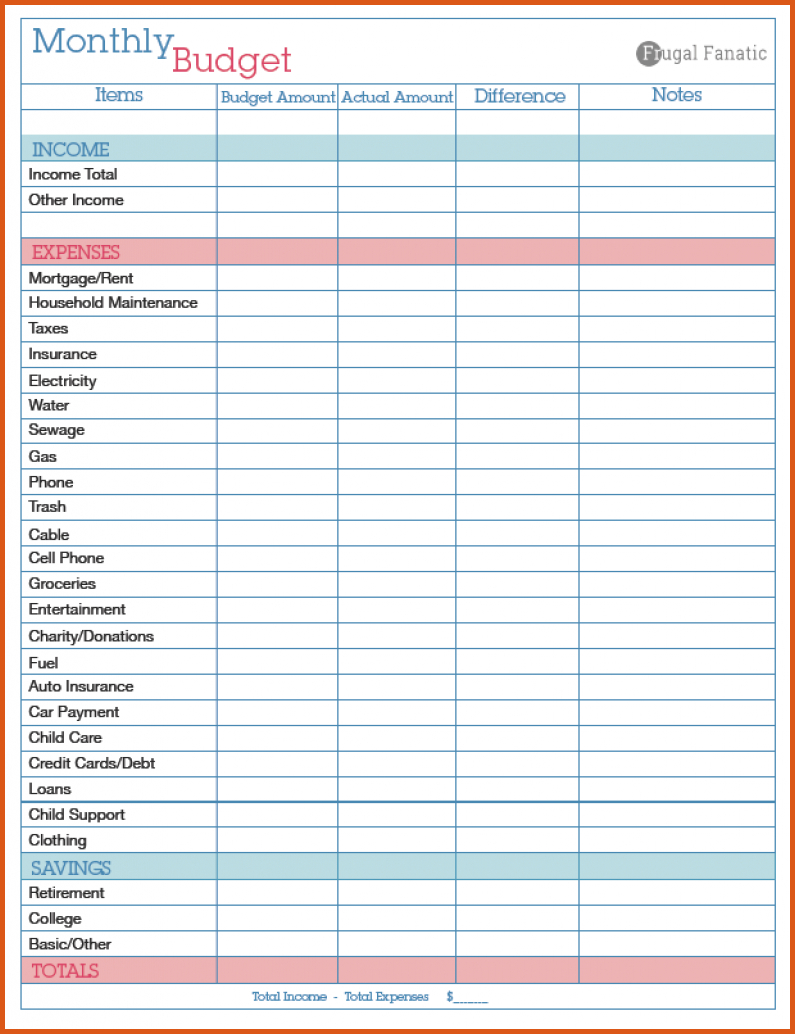 sample budget spreadsheet