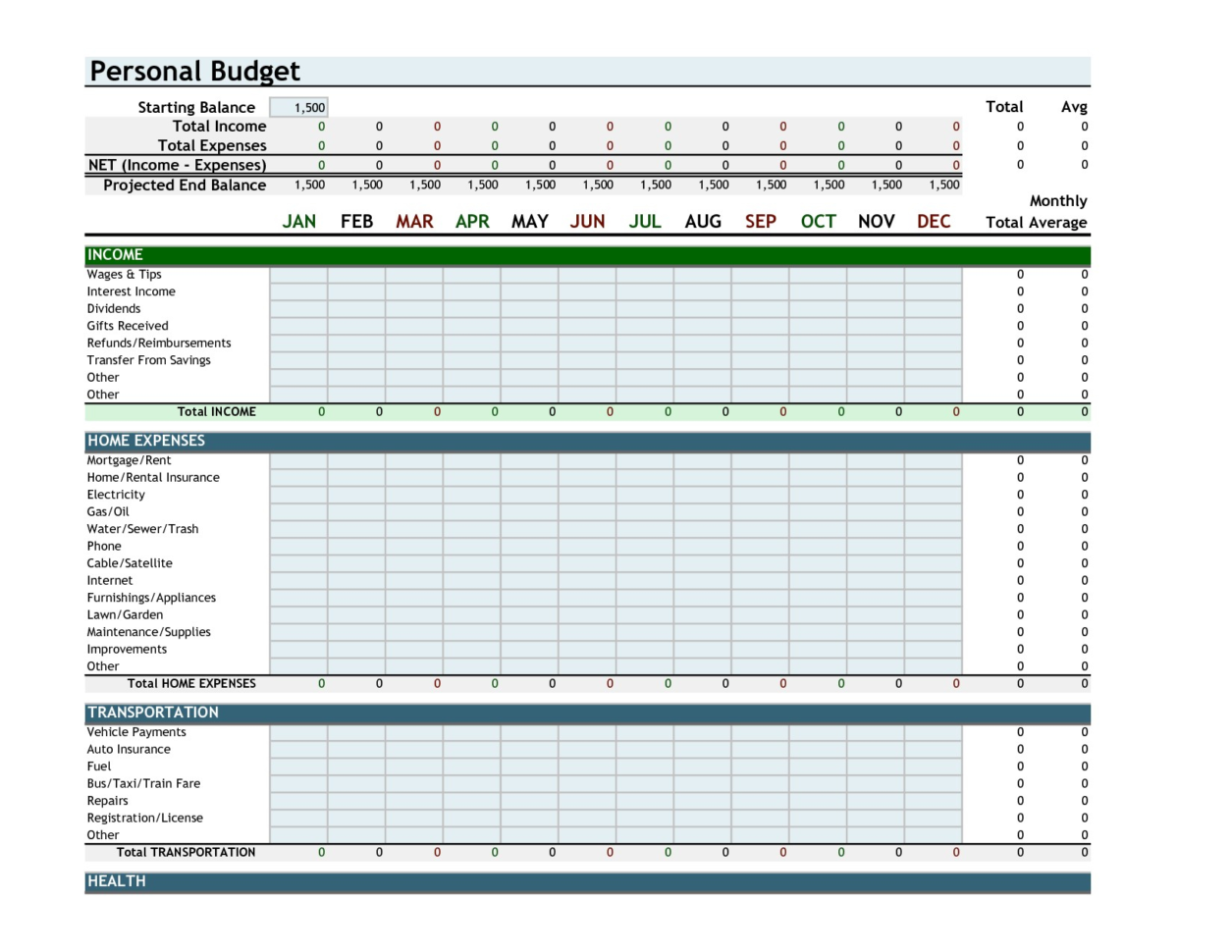 household budget excel template