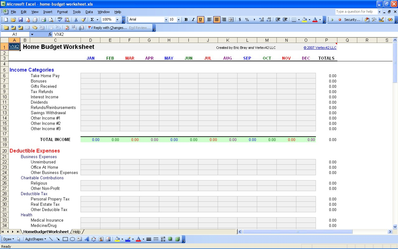 personal budget spreadsheet