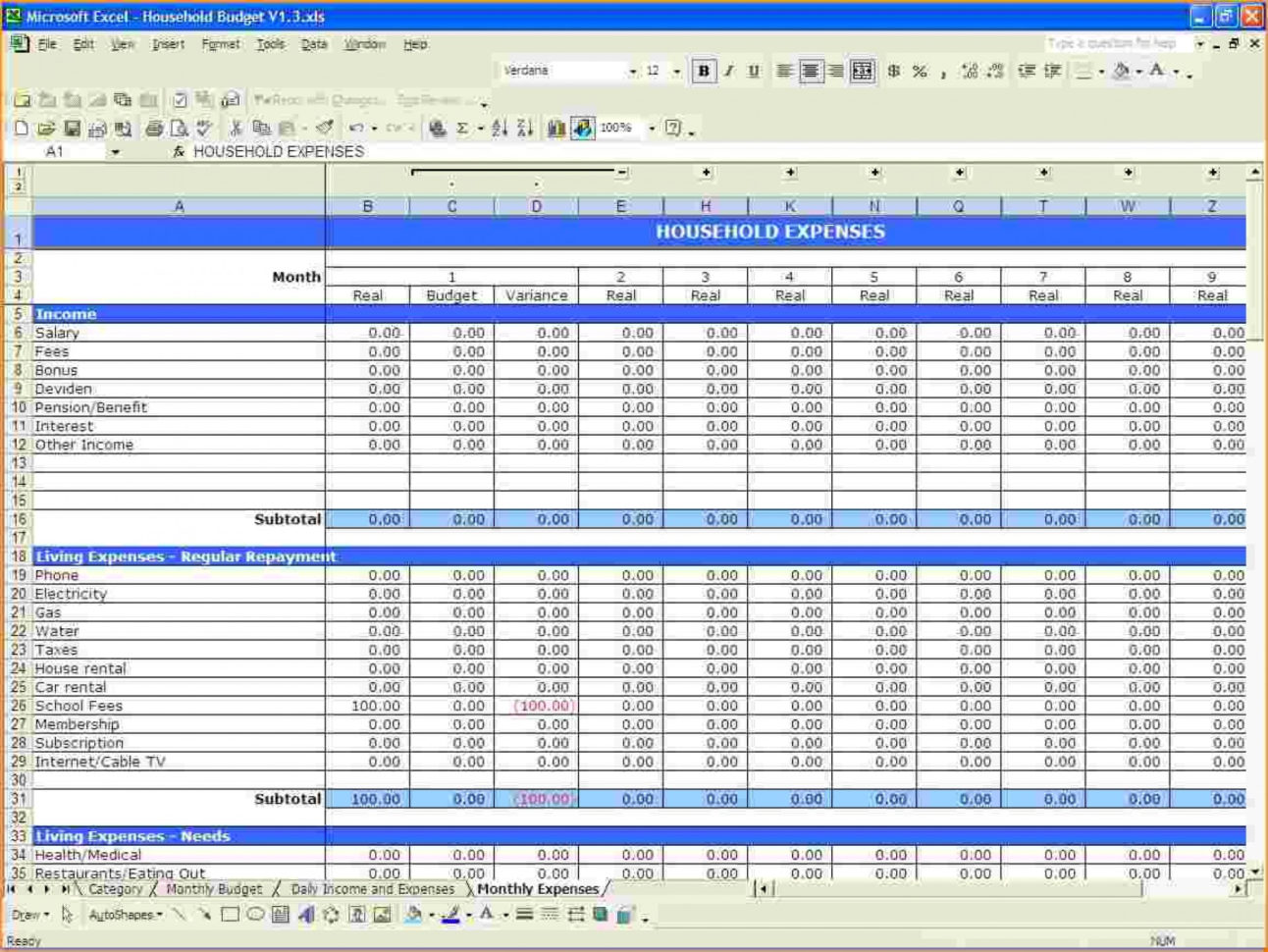 easy budget spreadsheet