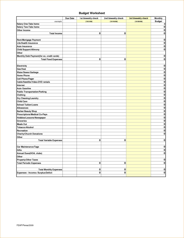 Bi Weekly Budget Spreadsheet Regarding Printable Bi Weekly Budget Worksheet Photos Highest Clarity Get Paid