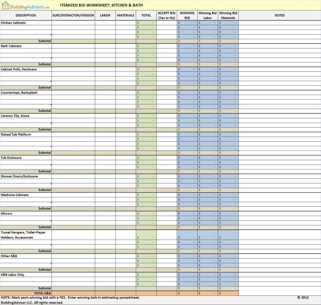 Bid Comparison Spreadsheet Intended For Construction Bid Comparison 8369