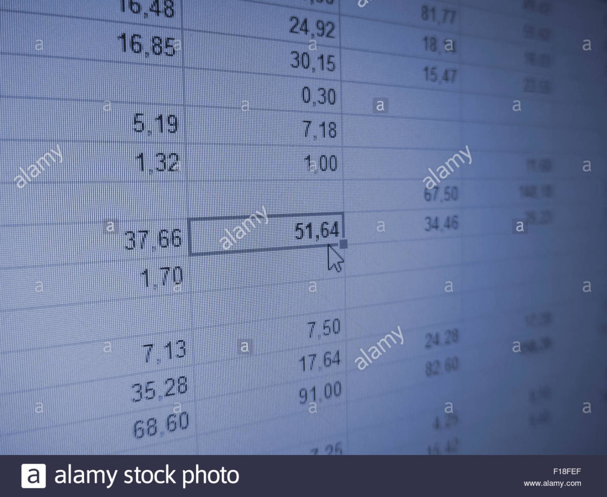 Big Data Spreadsheet Throughout Spreadsheet With Numbers, Columns And Rows. Big Data Stock Photo