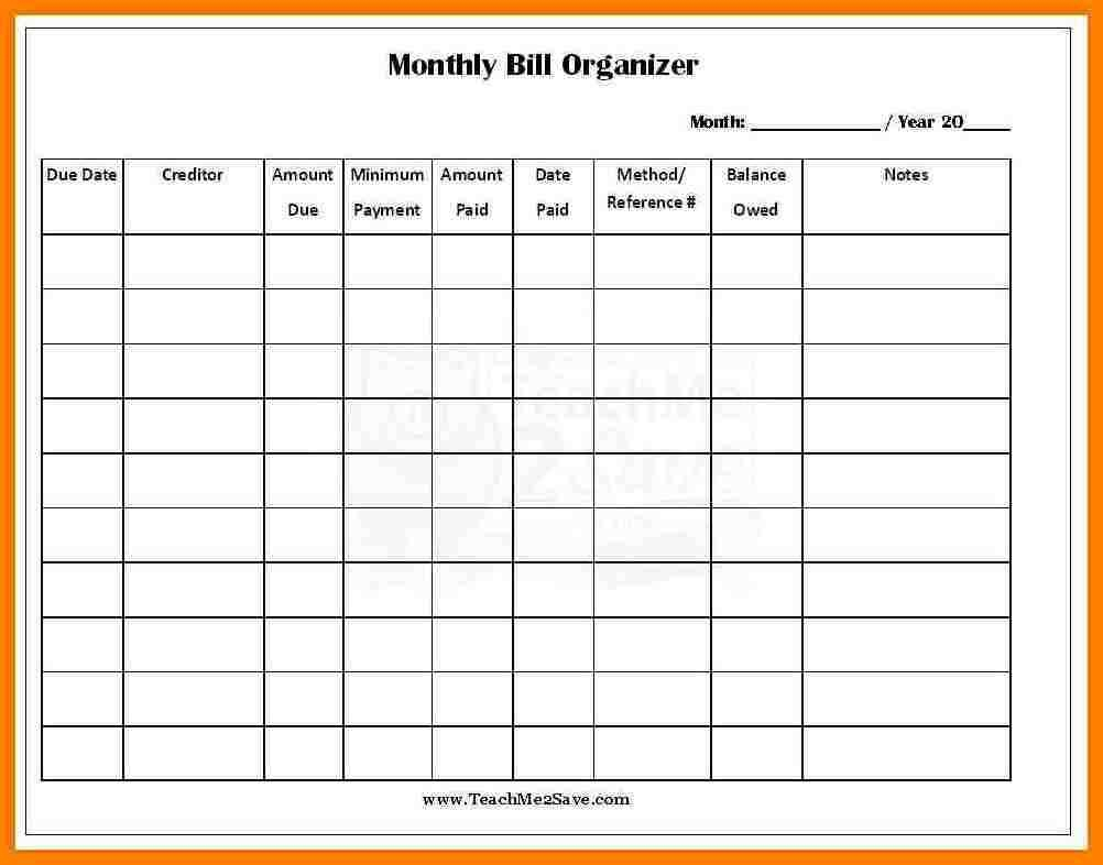 Bill Organizer Spreadsheet In Bill Sheet Template Tracker Budget