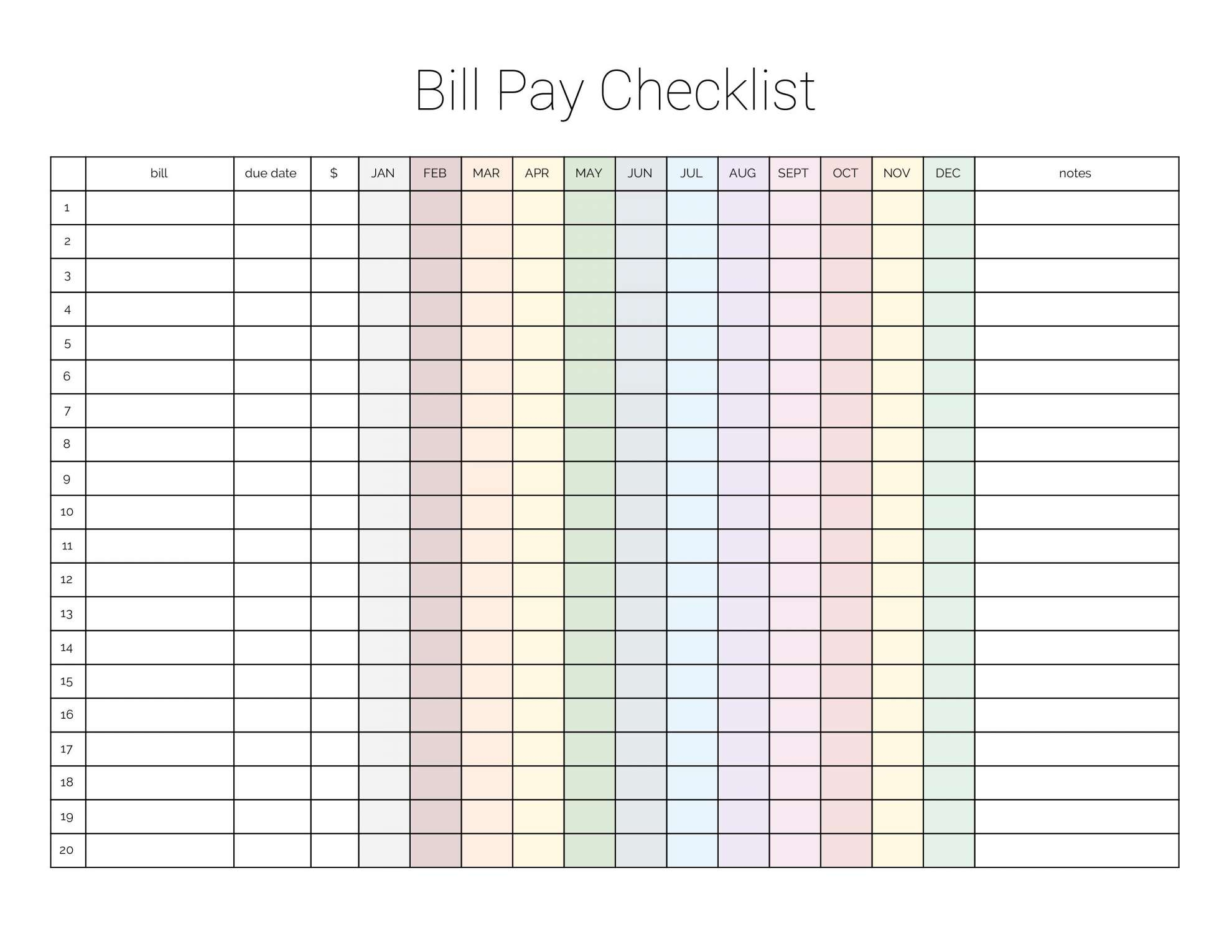 spread sheet for bills