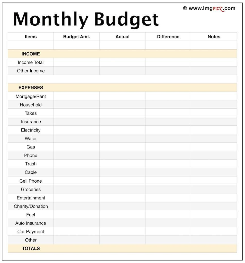 Blank Budget Spreadsheet regarding Free Printable Budget ...
